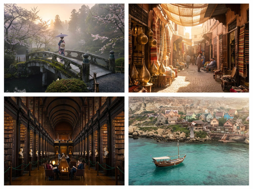 Künstlerische KI-Bildszene im Bereich Tourismus und Kultur